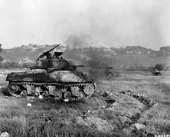 Burned out M4 Sherman, Normandy