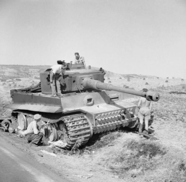 British troops inspecting a knocked out Tiger
