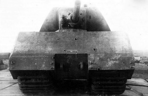 Front view of the Maus at Soviet Union’s tank proving ground Kubinka. (Note impact marks from Soviet armor tests).