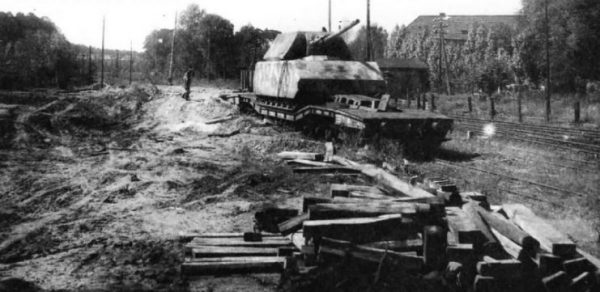 Maus loaded onto a railway car, 1945