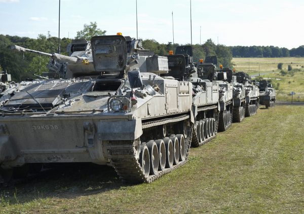 A line up of British Warrior armored vehicles. OGL