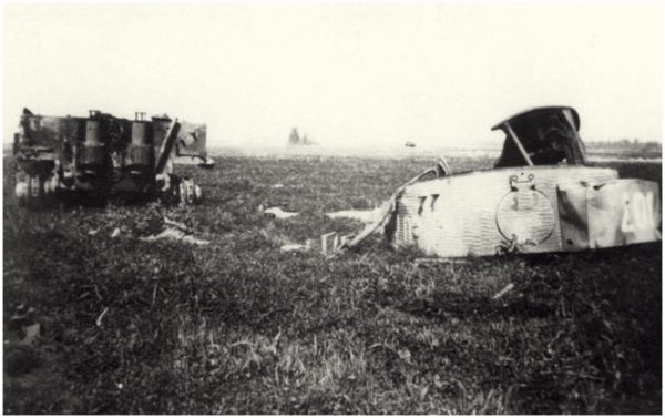 The wreckage of Michael Wittmann’s Tiger 007 near Gaumesnil a year after it was destroyed.