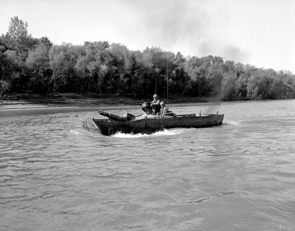 The Cold War M551 using its amphibious capabilities.