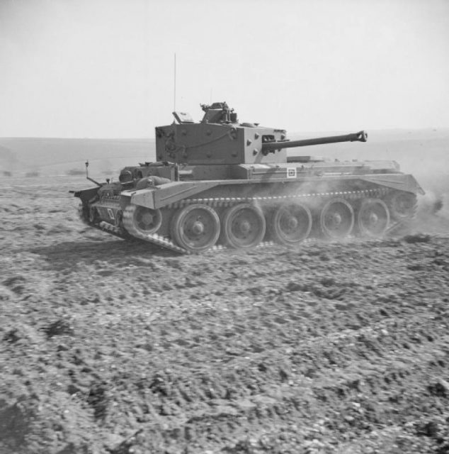 A Cromwell IV of the Welsh Guards displays its speed at Pickering in Yorkshire, 31 March 1944