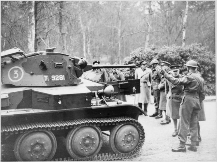 General Sir Alan Brooke, Commander-in-Chief Home Forces, inspecting a Light Tank Mk VII (Tetrarch) at the Army Staff College, 1941