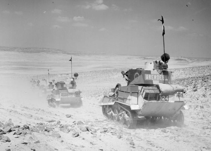 Vickers light tanks cross the desert, 1940