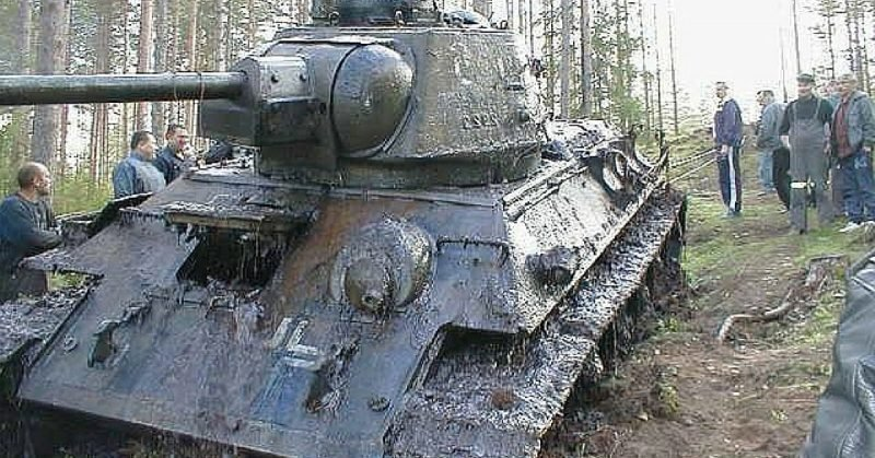 T-34 With German Markings Pulled From Bog After 60 years 