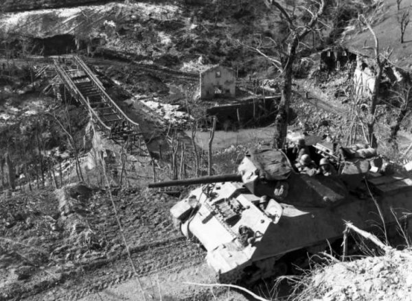 701st Tank Destroyer Battalion in the Monte Terminale area of Italy during the campaign in the North Apennines. 3 March 1945