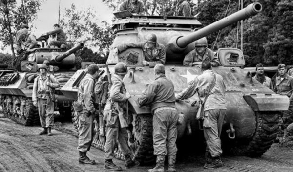 A column of M36 tank destroyers