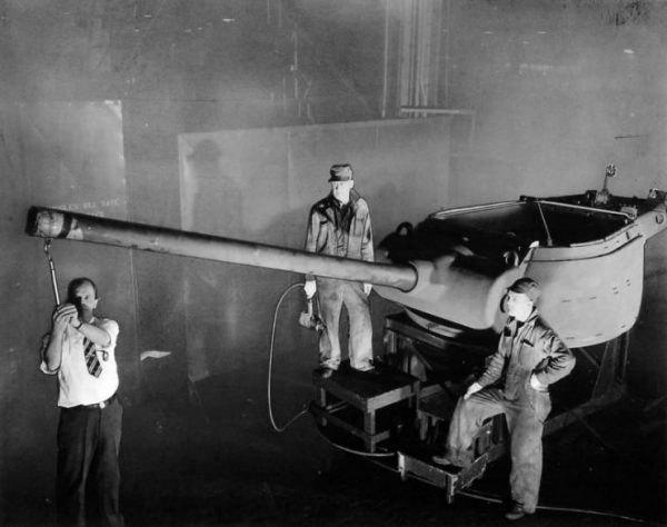 M36 Jackson tank destroyer coming off the assembly line at the Grand Blac Michigan tank plant of the Fisher Body Division of General Motors 1944