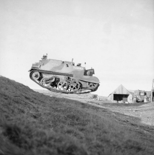 A Universal Carrier of 52nd Reconnaissance Regiment catches air on manoeuvres, Scotland, 10 November 1942 A Universal Carrier of 52nd Reconnaissance Regiment catches air on manoeuvres, Scotland, 10 November 1942