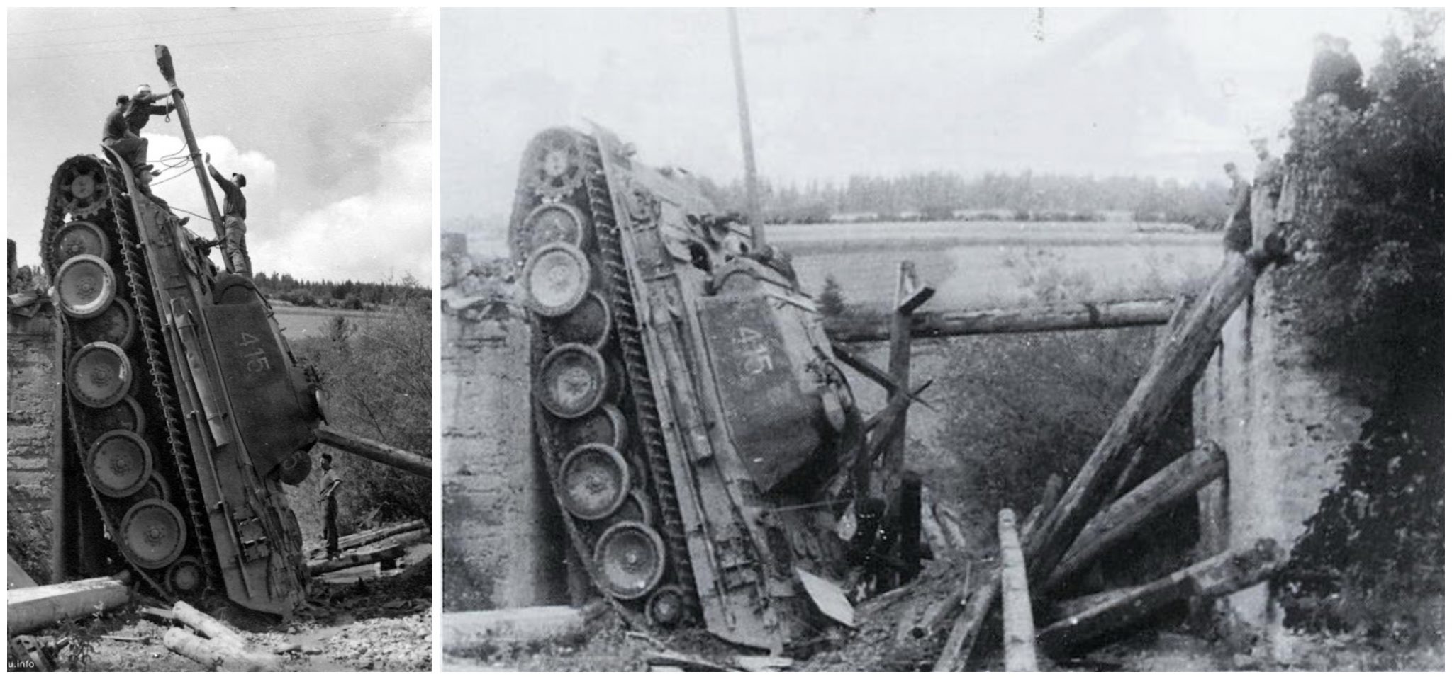 This Panther from the 1st Panzer Division crashed through this bridge on the Eastern Front, fall 1944.